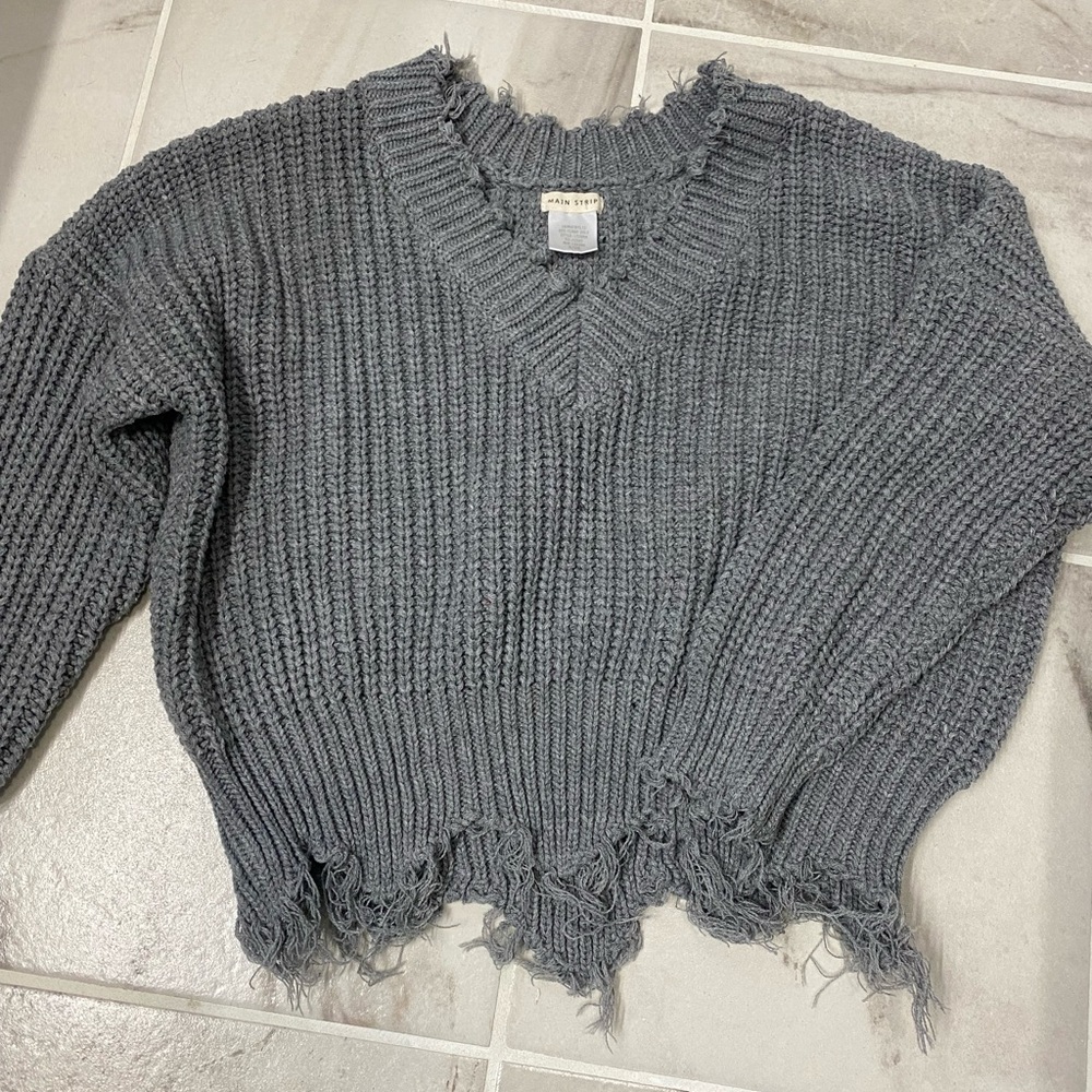 Grey distressed sweater